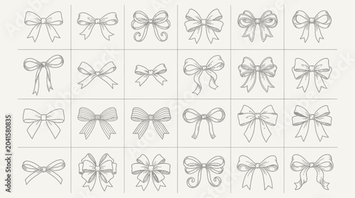 Detailed line art sketches of various ribbon bows.