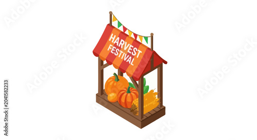 Harvest festival market stall with pumpkins and autumn crops