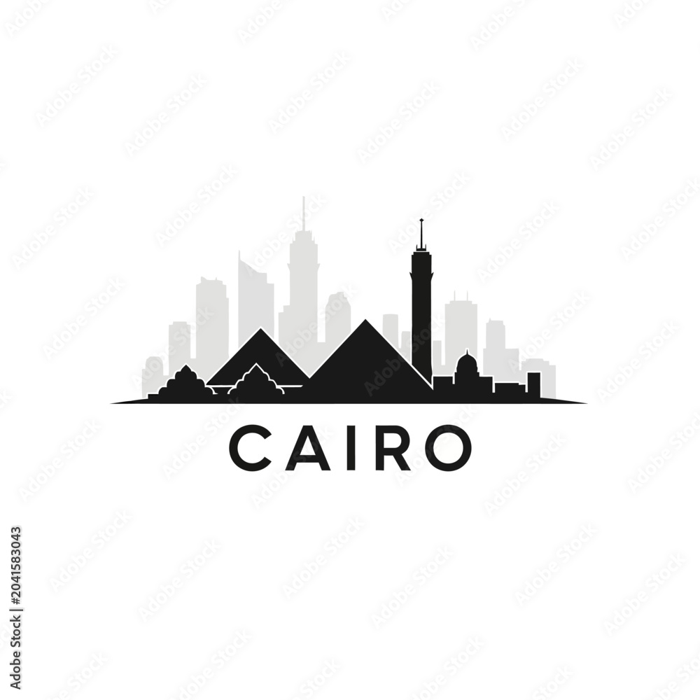 Obraz premium Cairo Silhouette: Modern Cityscape with Pyramids, Vector Graphic