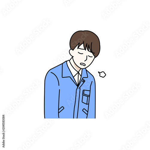  Male worker sighing tiredly