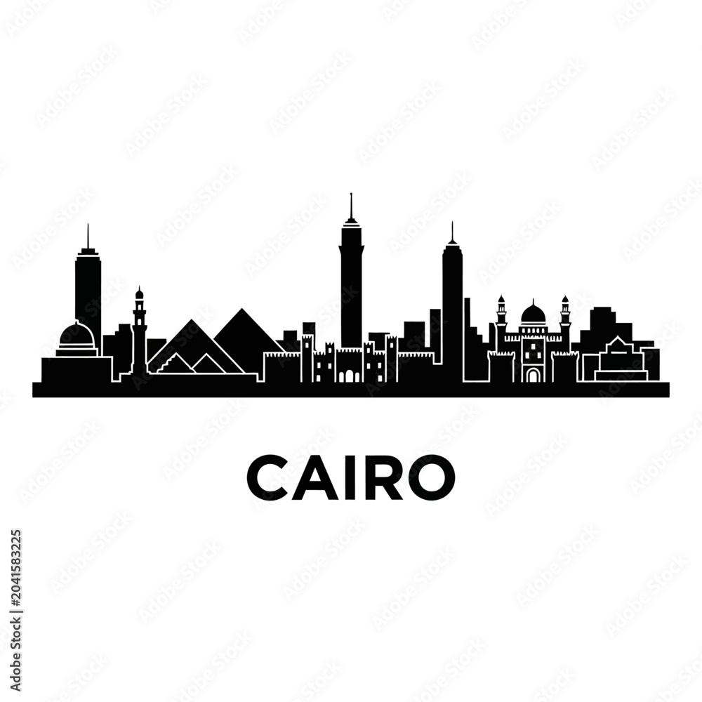 Obraz premium Cairo Skyline Silhouette - Egypt Cityscape Illustration