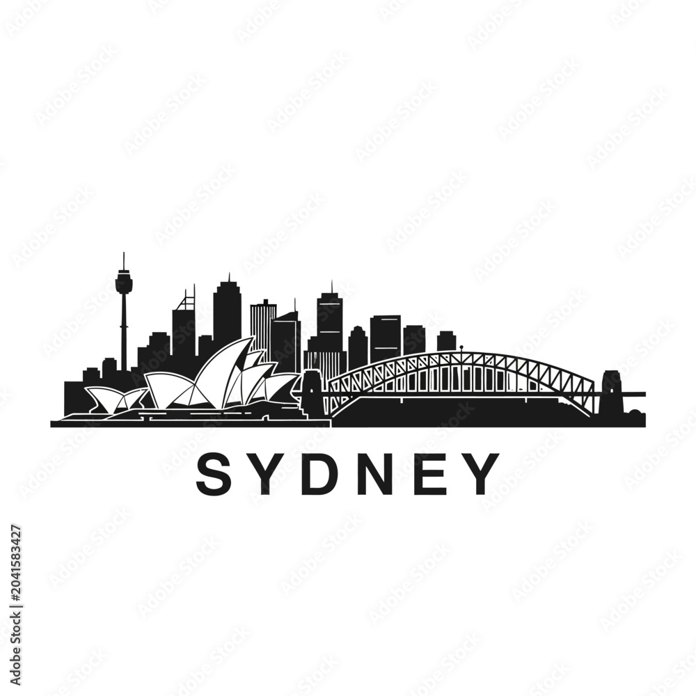 Fototapeta premium Sydney Skyline Silhouette Icon, Australia Cityscape Illustration