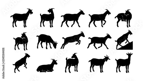 Foto Set of black goat silhouettes in various