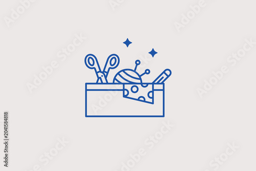 Картината върху платно Sewing basket line icon for handmade tailoring hobbies