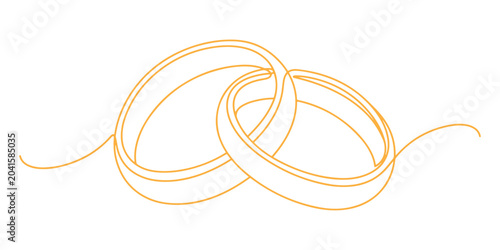 Foto Continuous line drawing of a two intertwined wedding rings symbolizing eternal love and lifelong commitment, line art vector illustration