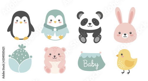 Tableau sur toile Cute Baby Animals and Objects Collection.