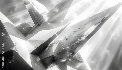 Abstract Black and White Geometric Polygon Background with Sharp Angular Shapes