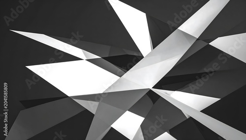 Abstract Black and White Geometric Polygon Background with Sharp Angular Shapes