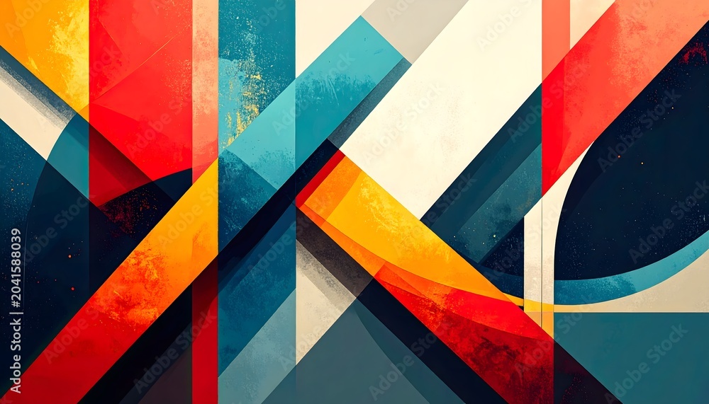 Obraz premium Retro Geometric Abstract Pattern with Overlapping Colorful Polygons