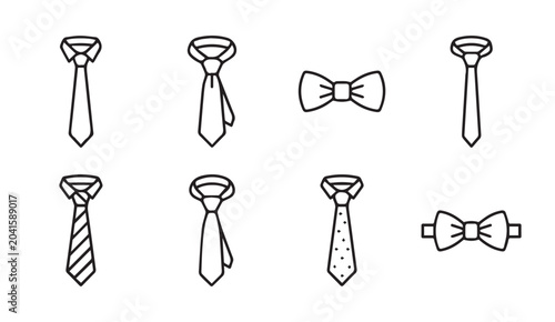 Collection of tie and bow tie icons on a white background with a clean design style