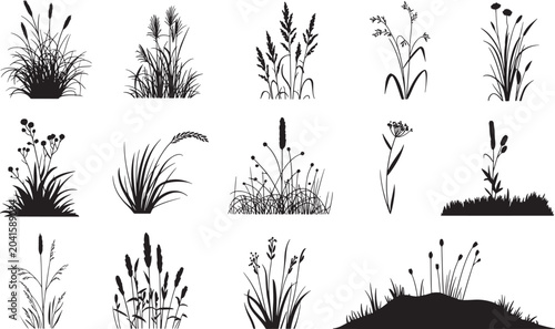 Wild Grass Meadow Silhouette Elements Pack