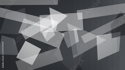 White geometric blocks and ribbons drift over a dark gray background, creating a calm futuristic abstract texture ideal for headers and copy.