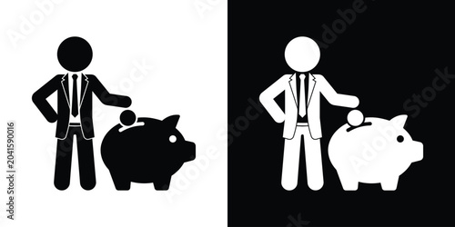 Tableau sur toile Businessman putting coin into piggy bank vector icon