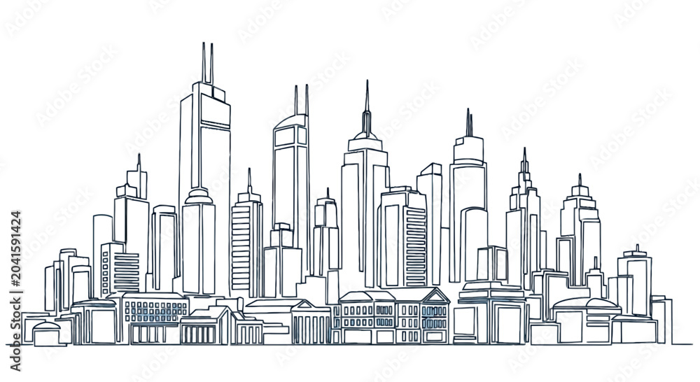 Fototapeta premium New york city skyline illustration in blue isolated on transparent background, Vector