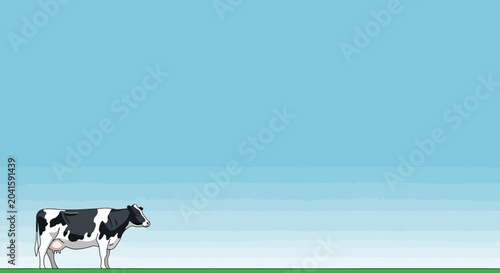 Obraz na płótnie Single Holstein Friesian Cow Standing on Green Grass Under Clear Blue Sky