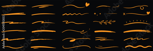 Canvastavla Colorful marker and brush stroke set, hand drawn underline and squiggle lines, a