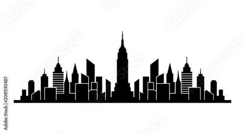 Slika na platnu Black Silhouette Cityscape Vector, Urban Skyline Buildings, Modern Architecture