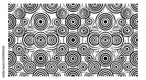 Fotografie Abstract Concentric Circles Vector Pattern, Retro Op Art Background, Black and W