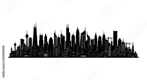 фотографія Modern Cityscape Silhouette, Urban Skyline Vector Art, Black and White Architect