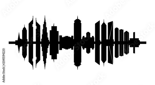 Fotografi Modern Cityscape Soundwave Silhouette, Urban Skyline Echo Graphic, Abstract Arch