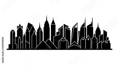 Cuadro en lienzo Modern Cityscape Silhouette, Urban Skyline Vector Art, Contemporary Architecture