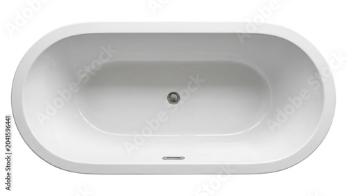 Valokuva White oval freestanding bathtub top view isolated on transparent background for