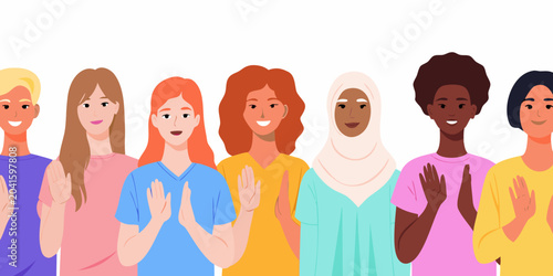 Tableau sur toile diverse women group flat illustration design ethnicity