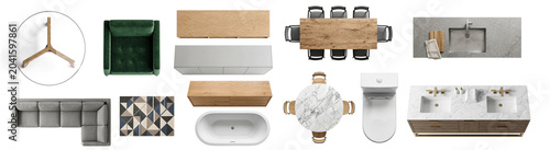 Tablou pe pânză Top view set of modern furniture icons for architectural interior design project