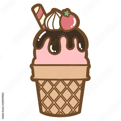 Cute ice cream strawberry topping chocolate Dessert clipart PNG 
