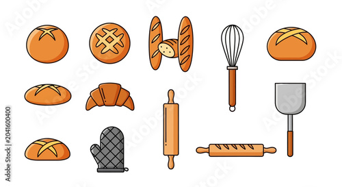 Bild auf Leinwand Baking tools and bread varieties collection.