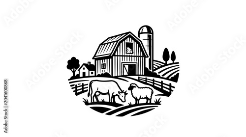 Bilde på lerret Black and white sheep on farm.