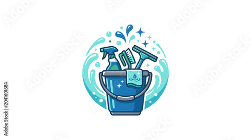 Tableau sur toile Cleaning supplies in a bucket.