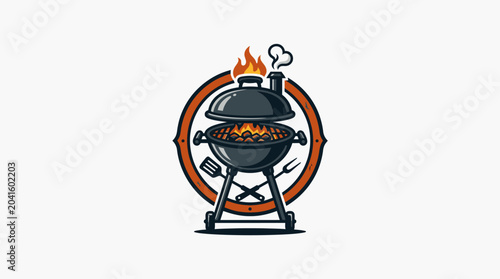 Photos Black barbecue grill with flames burning.