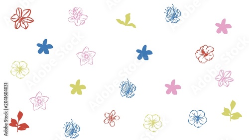 Quadro em tela Cute Colorful Hand-Drawn Floral Seamless Pattern on White Background, Abstract Grunge Linocut Flower Backdrop for Fabric and Wallpaper Design