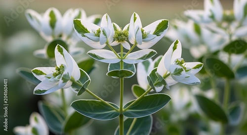 Delicate White and Green Euphorbia Flowers Blooming in Soft Garden Light