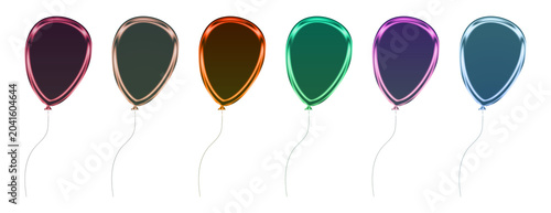 Slika na platnu Set of six colorful glossy metallic balloons isolated on transparent background
