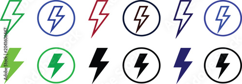 Thunder and bolt lighting flash icon set , Lightning, electric power, Energy and thunder electricity symbol concept. vector illustration . new