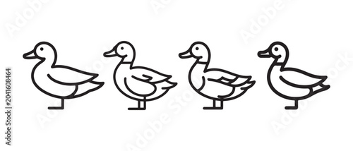 Quadro su tela Small duck icons in a row arranged in a simple minimalist line art style