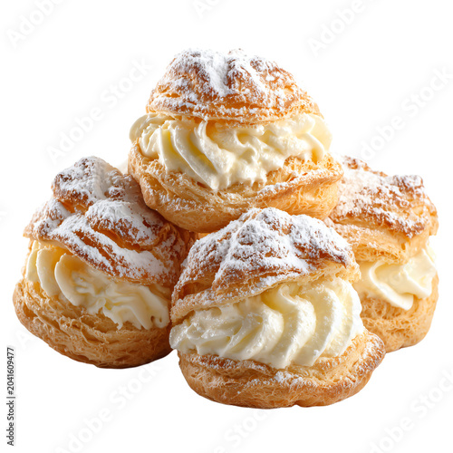 Professional Delicious Cream Puffs Isolated on White Background for Culinary Designs