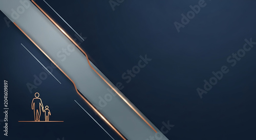 Abstract dark blue tech background with father and child icon