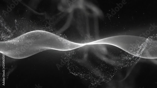 Glowing white wave particle effect flows across dark space