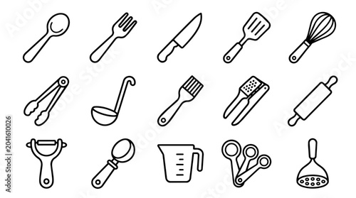 Kitchen Utensils Line Art Icons