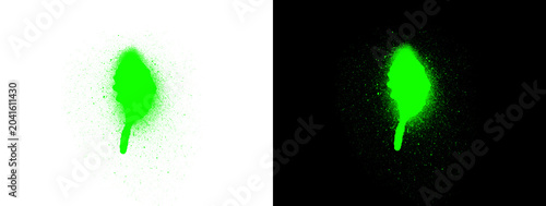 Lime Green Neon Glowing Leaf Tear Drop on White and Black Background