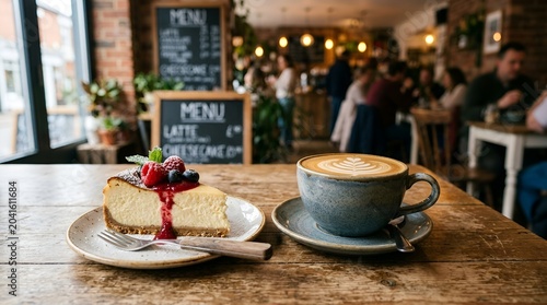 Delicious cheesecake & coffee in a cafe setting