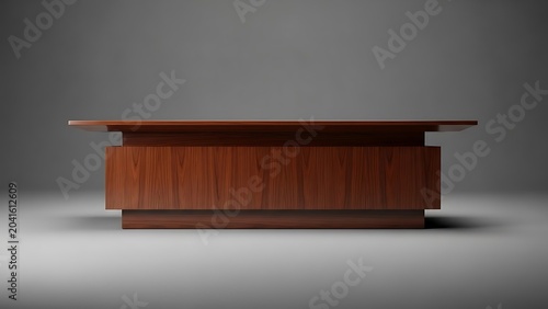 Modern Dark Wood Executive Desk on Gray Background