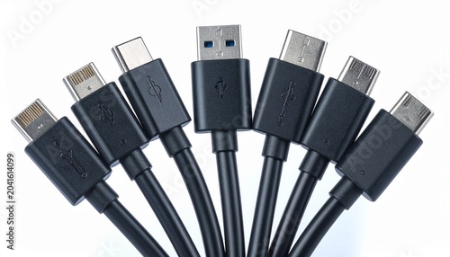 Seven black USB Type‑A cables arranged in fan formation