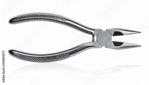 Needle‑nose pliers tool with pointed jaws and rubber handles