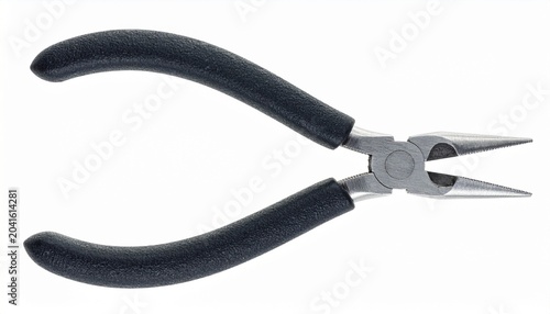 Needle‑nose pliers tool with pointed jaws and rubber handles