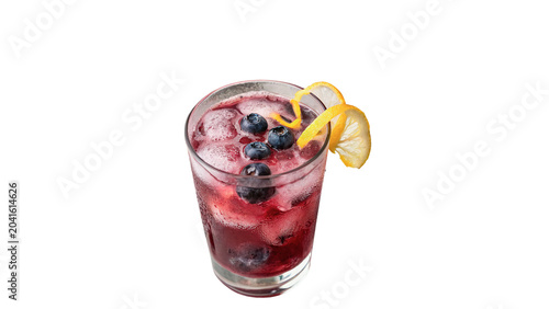 Refreshing summer fruit cocktail drink in glass mug with straw on transparent background