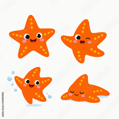 Cute Orange Starfish Cartoon Character Collection with Different Expressions and Poses